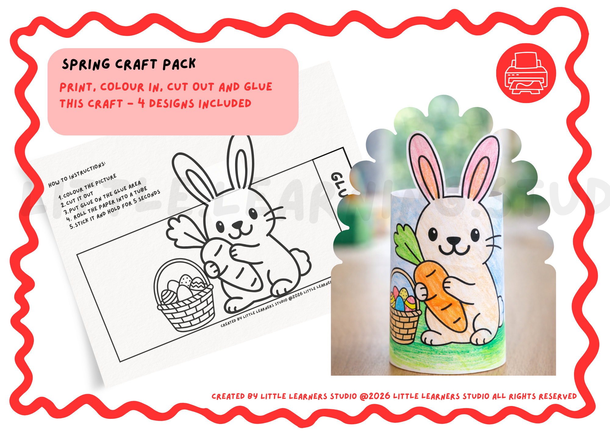 Spring Craft Pack for Kids – Printable Colour, Cut & Glue Tube Craft Activity