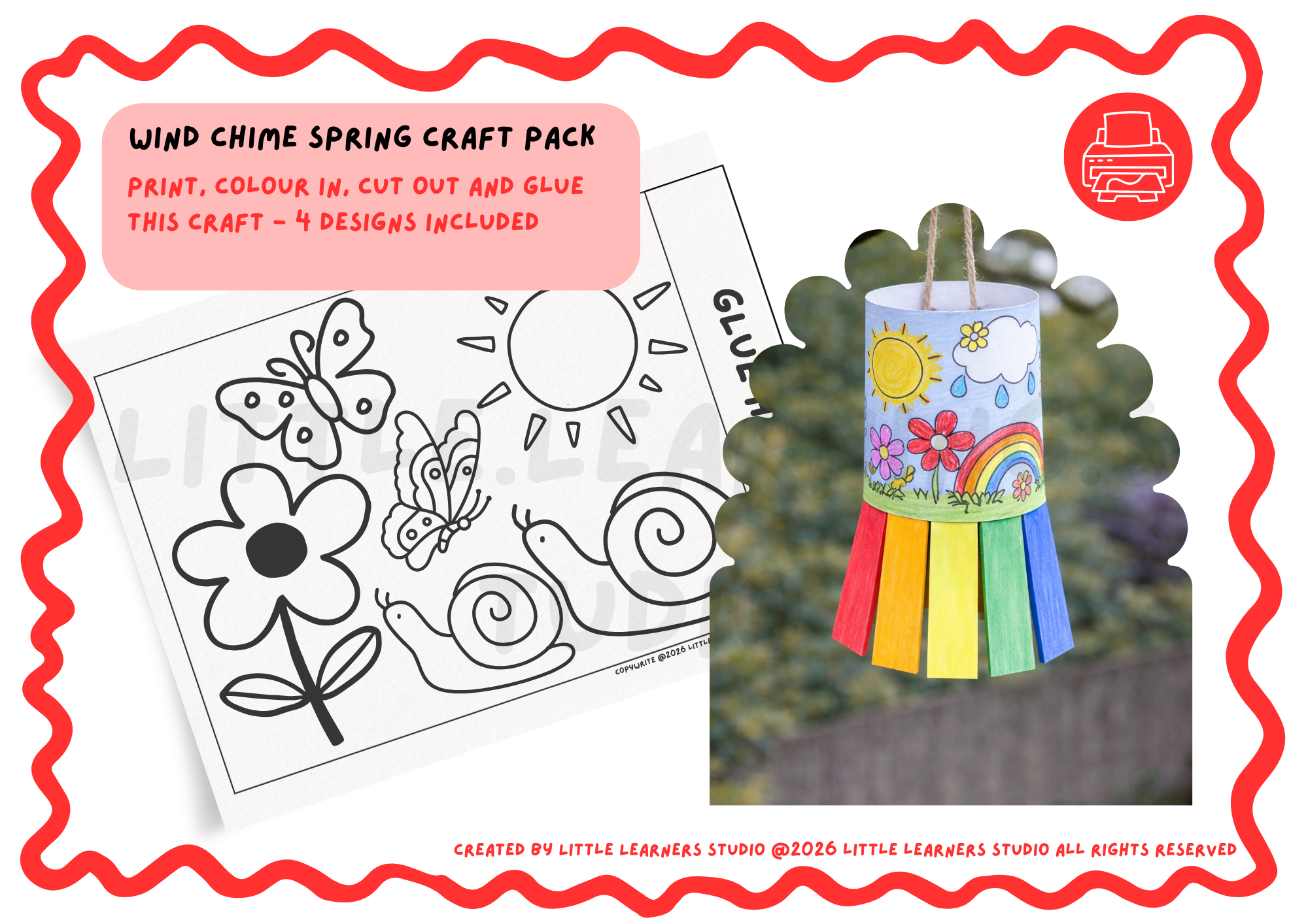 Spring Wind Chime Craft for Kids (Printable Colour, Cut & Create Activity)